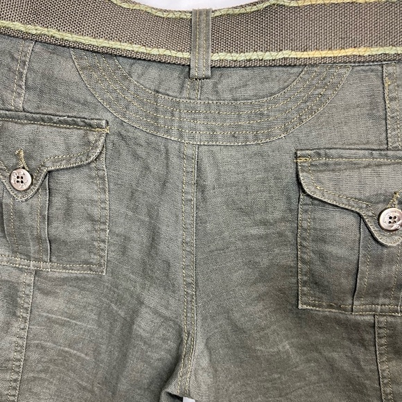 Mur Mur Shorts Size M Green 100% Linen Cargo Shorts W/Belt Anthropology #0058 - Picture 3 of 12